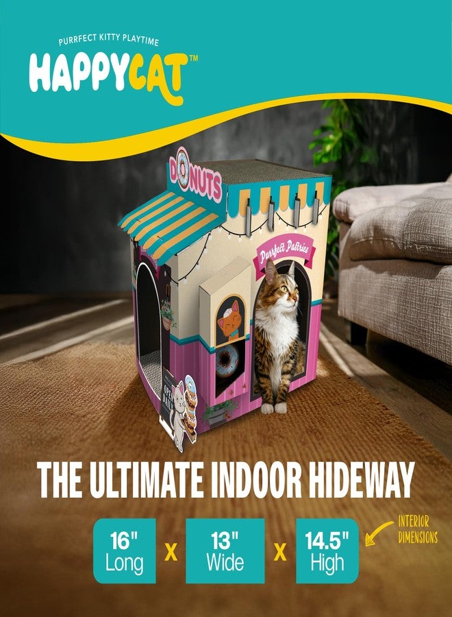 HAPPY CAT HappyCat Donut Shop Cat Scratcher House - Adorable Cardboard Cat Playhouse with Scratching Panels & Spacious Interior, Hideout & Stimulation Station - Charming Indoor Cat House - Image 2